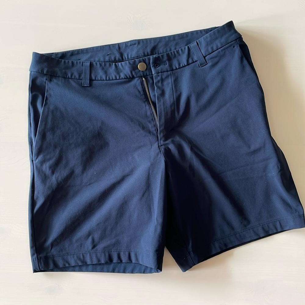 Lululemon 5-pocket navy shorts (size 32), 7”